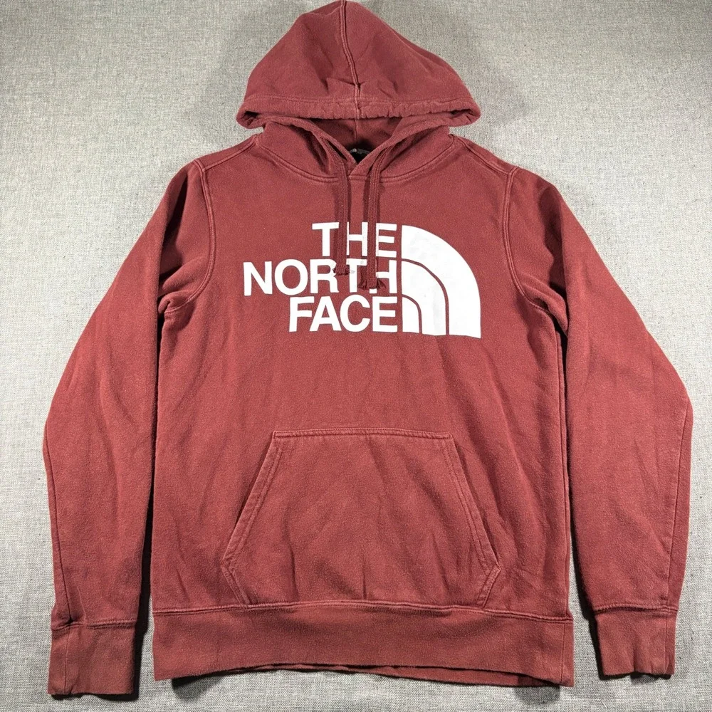 The North Face Hoodie Mens Small Burgundy Red Big Logo Pullover Sweatshirt
